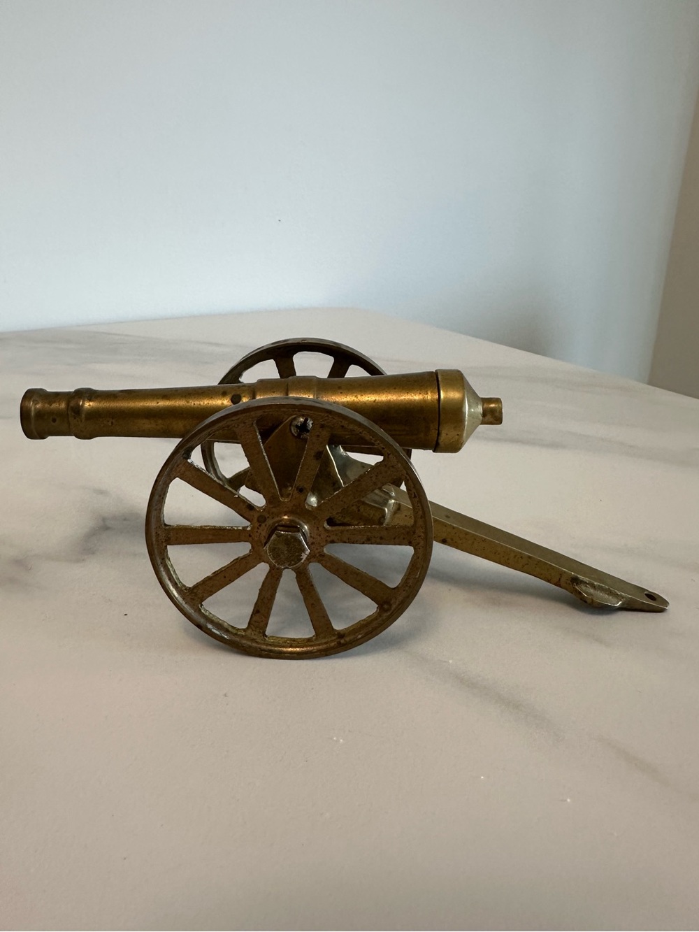 Vintage Solid Brass Miniature Model Cannon w/ Moveable Pieces